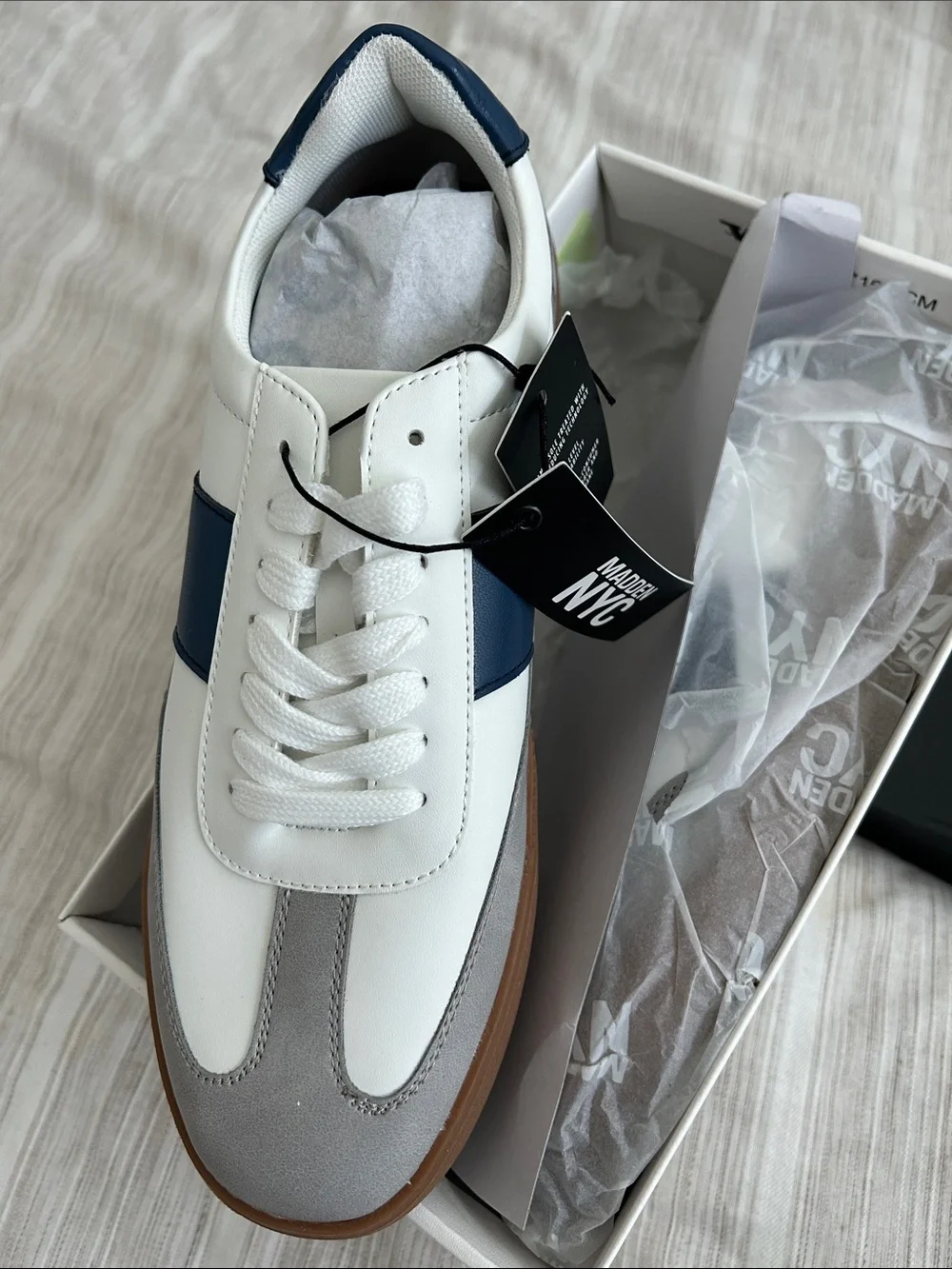 Madden Men’s White, Navy & Gray Casual Low-Top Sneaker